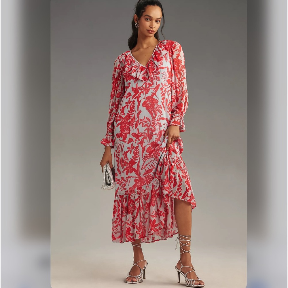 🌺Chiffon Ruffle Midi Dress